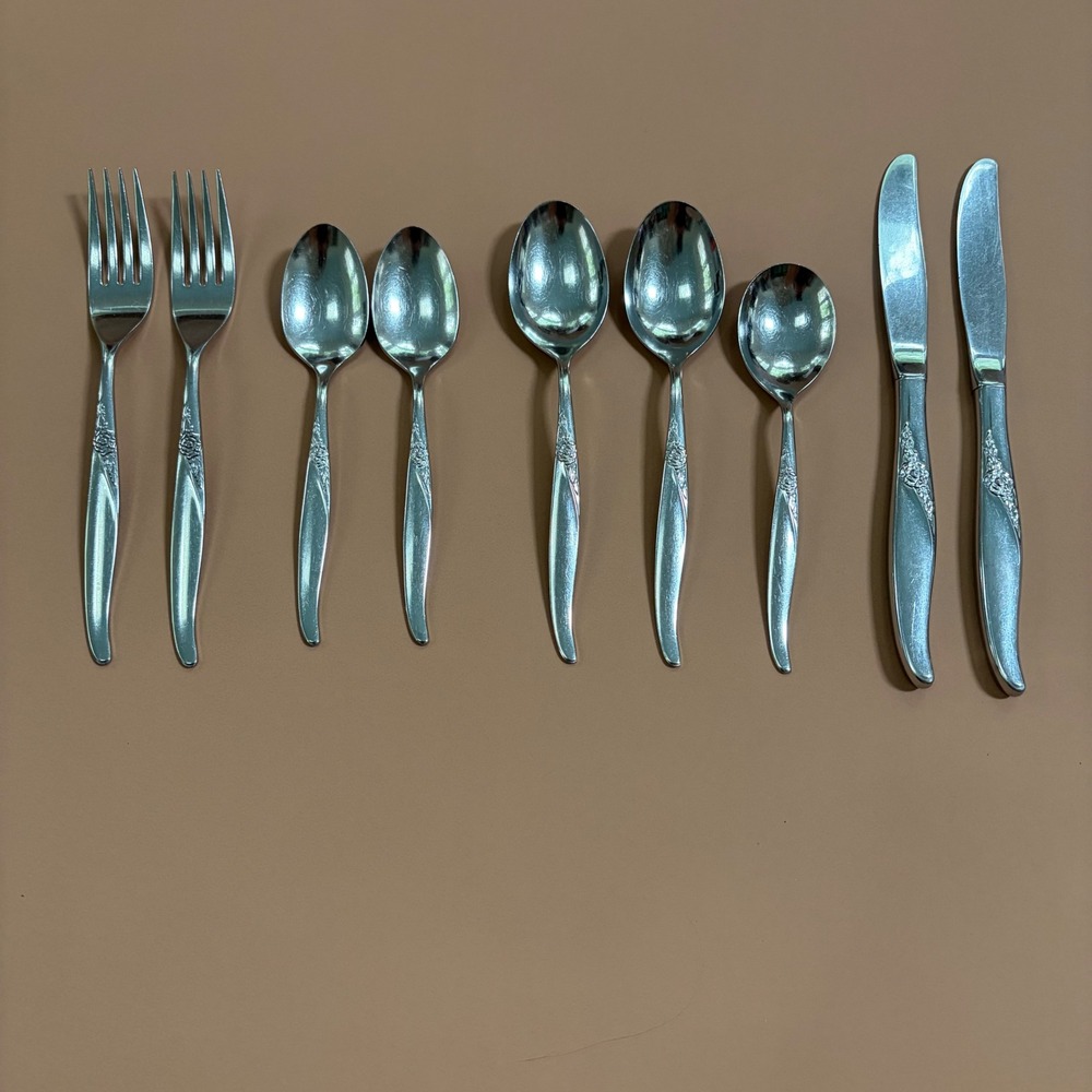 Oneida Rogers Premier La Rose Stainless Flatware Set 9pc Vintage Forks Spoons